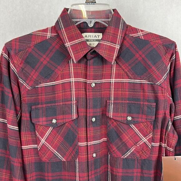 NWT Ariat Retro Fit Snap Button Shirt Men’s Heath Size XS Plaid Long Sleeve - Picture 2 of 10